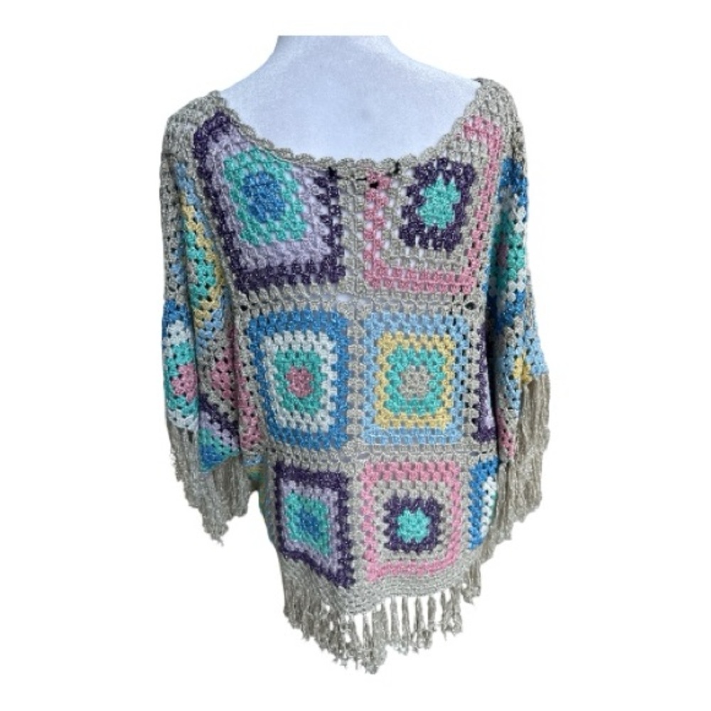 Boston Proper Lurex Slouchy Granny Square Crochet‎ Poncho Size XS/S - Picture 7 of 11